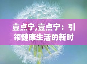 壹点宁,壹点宁：引领健康生活的新时代