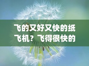 飞的又好又快的纸飞机？飞得很快的纸飞机折法