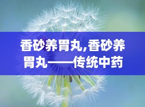 香砂养胃丸,香砂养胃丸——传统中药在现代生活中的应用与功效