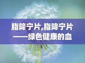 脂降宁片,脂降宁片——绿色健康的血脂调节新选择