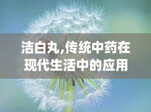 洁白丸,传统中药在现代生活中的应用