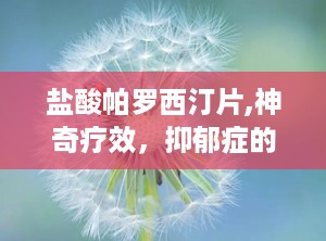 盐酸帕罗西汀片,神奇疗效，抑郁症的“克星”