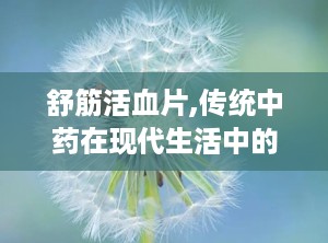 舒筋活血片,传统中药在现代生活中的应用与价值