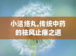 小活络丸,传统中药的祛风止痛之道