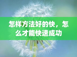 怎样方法好的快，怎么才能快速成功